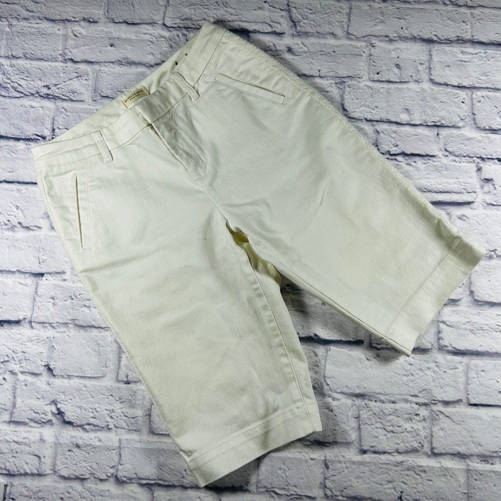 Coldwater Creek Women's White Denim Bermuda Shorts Eyelet Lace Trim Size 6